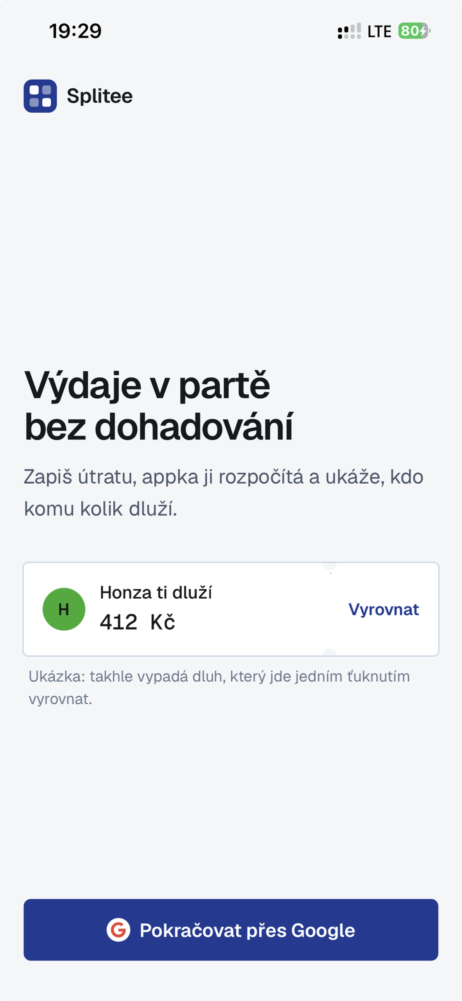 Splitee: rozhraní aplikace (1/3)