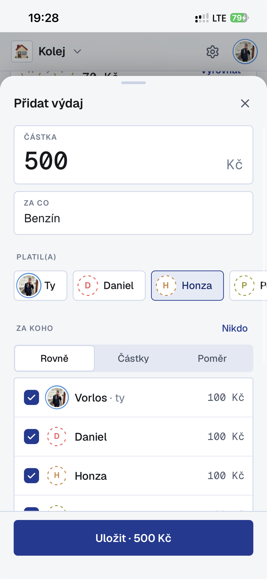Splitee: rozhraní aplikace (3/3)